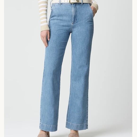 J. Crew NWT Drapey Wide Leg Trouser Denim Jeans Light Blue Wash Size 27 - Picture 2 of 12